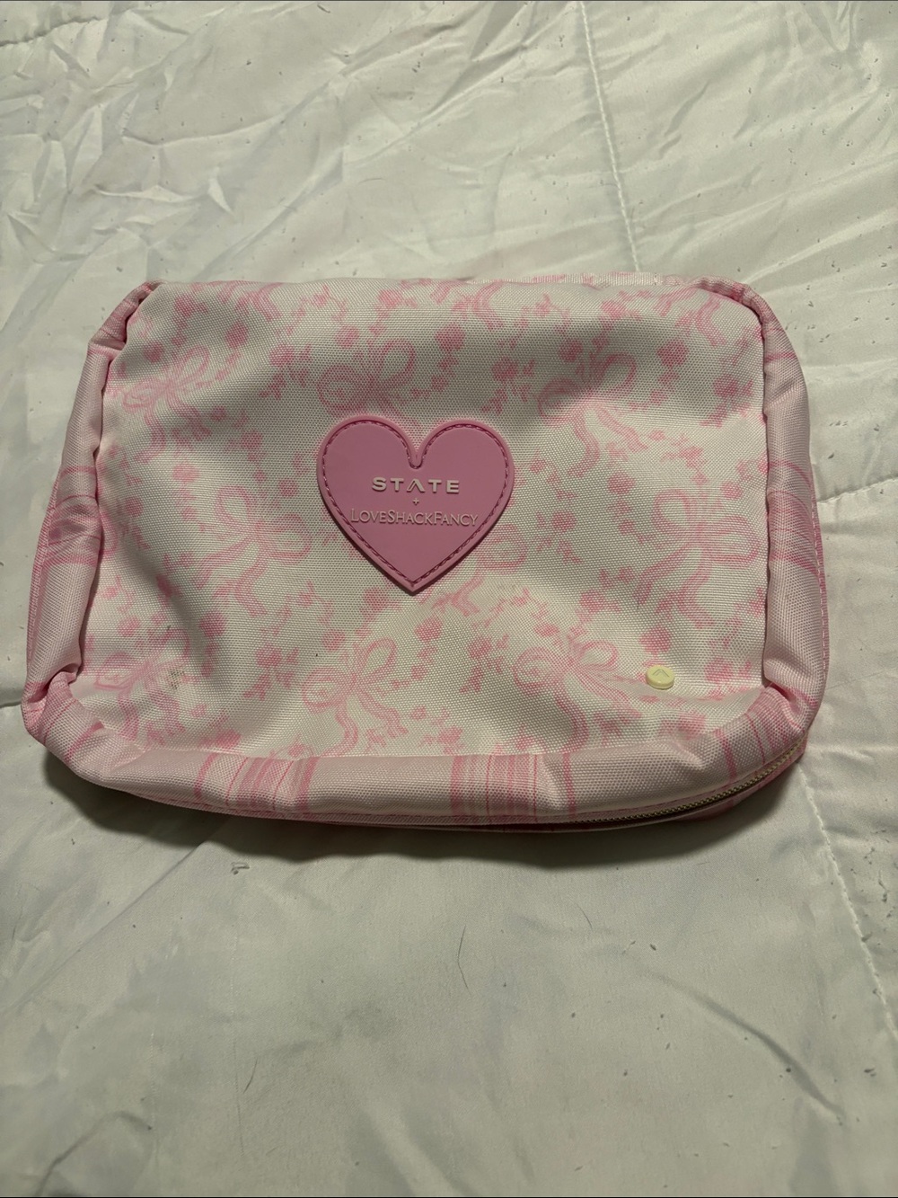 LoveShack Fancy/STATE Pink Bow Heart Cosmetic Pouch
